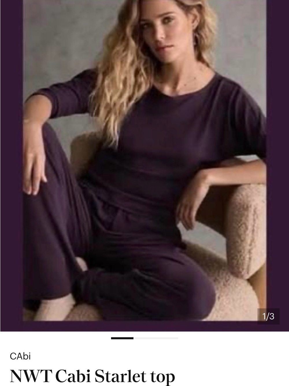NWT CAbi Starlet Lounge top in Plum